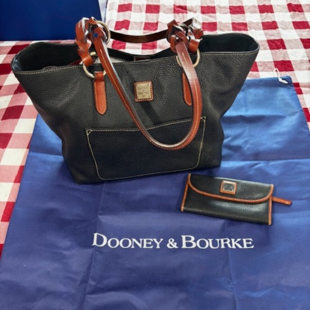Dooney & Bourke Black Tammy Tote, Continental Clutch, & Dust Bag